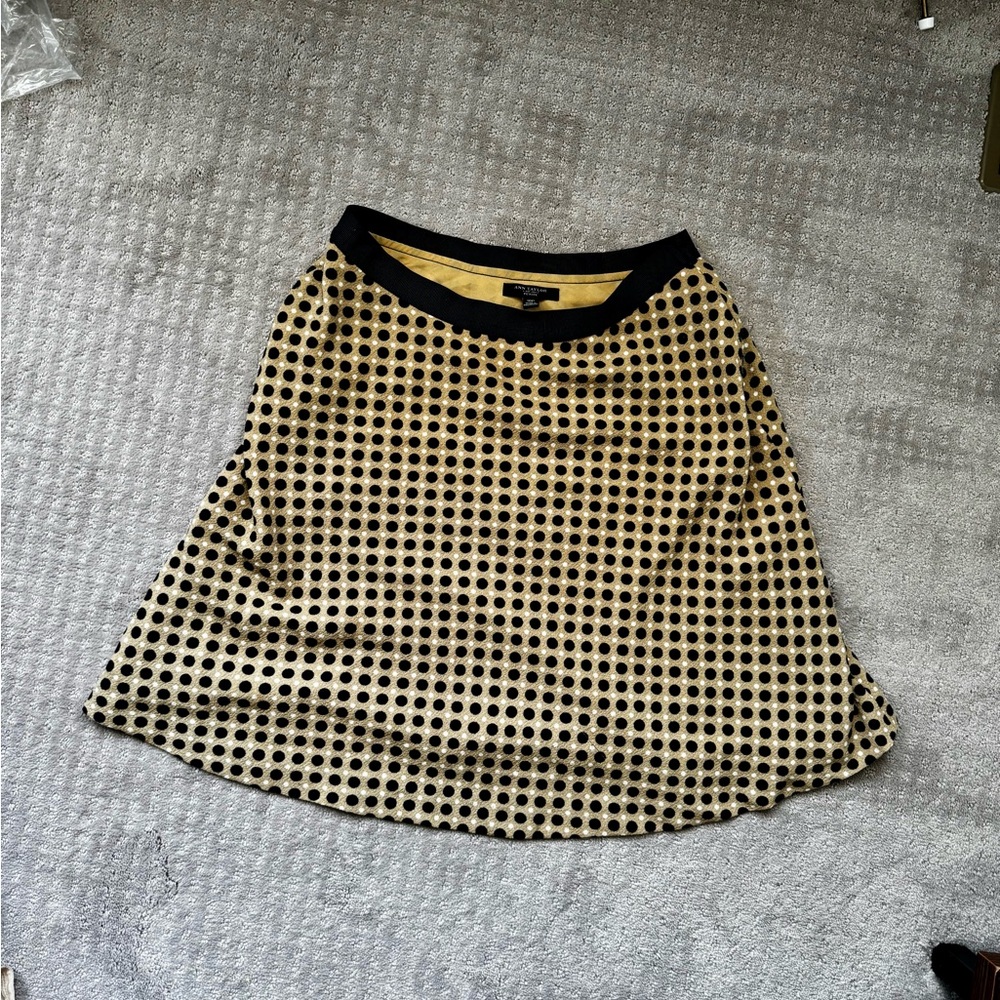 Ann Taylor Black Polka Dot A-Line Skirt on Beige